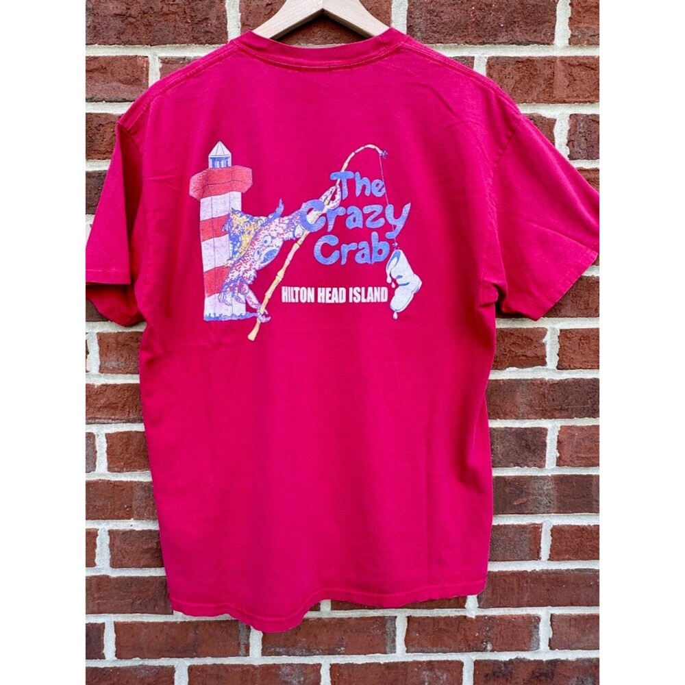 VTG Hanes Beefy Tee The Crazy Crab Hilton Head Island Adult Large Pinkish Red
